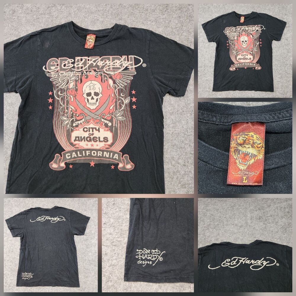 VTG Don‎ Ed Hardy Mens L Large City Of Angels Christian Audigier Graphic T Shirt